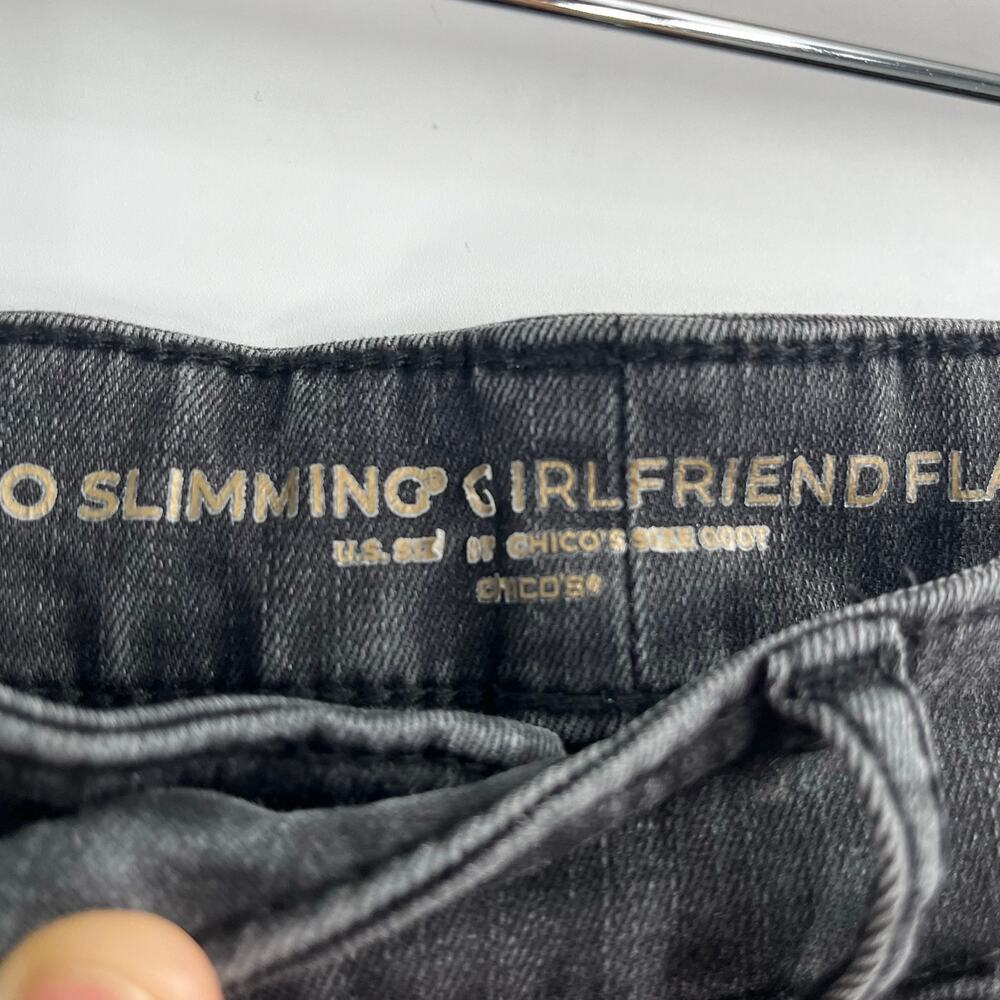 Chico’s So Slimming Girlfriend Flare Black Embroidered Jeans Boho Western Grunge - Picture 9 of 13